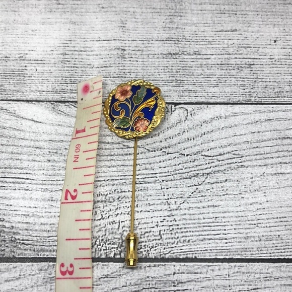Vintage 𝅺cloisonne enamel gold long sweater jacket stick pin trendy statement - Picture 3 of 3